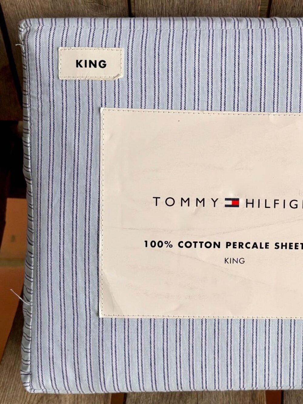 Tommy Hilfiger King SIze Sheet Set HIGHLAND TICKING Stripe  Crisp Percale Cotton
